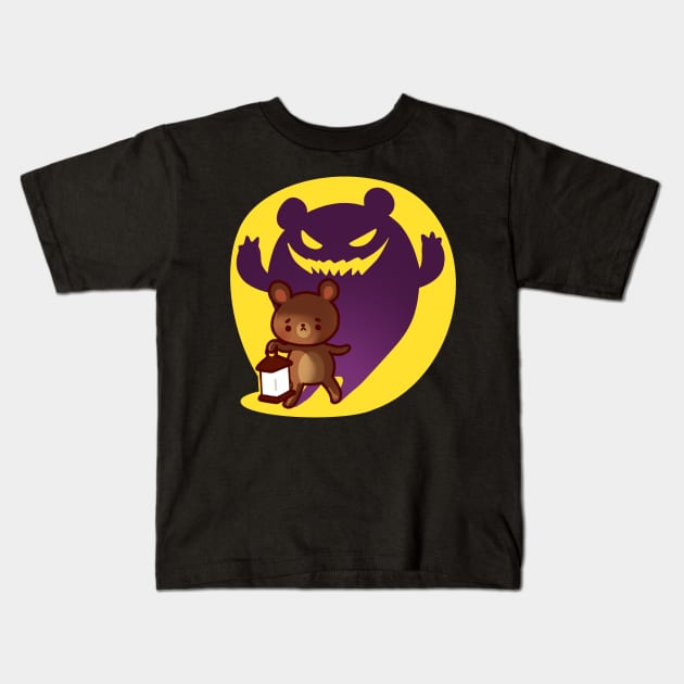 Cute Bear with a Scary Lantern Shadow Kids T-Shirt by vooolatility